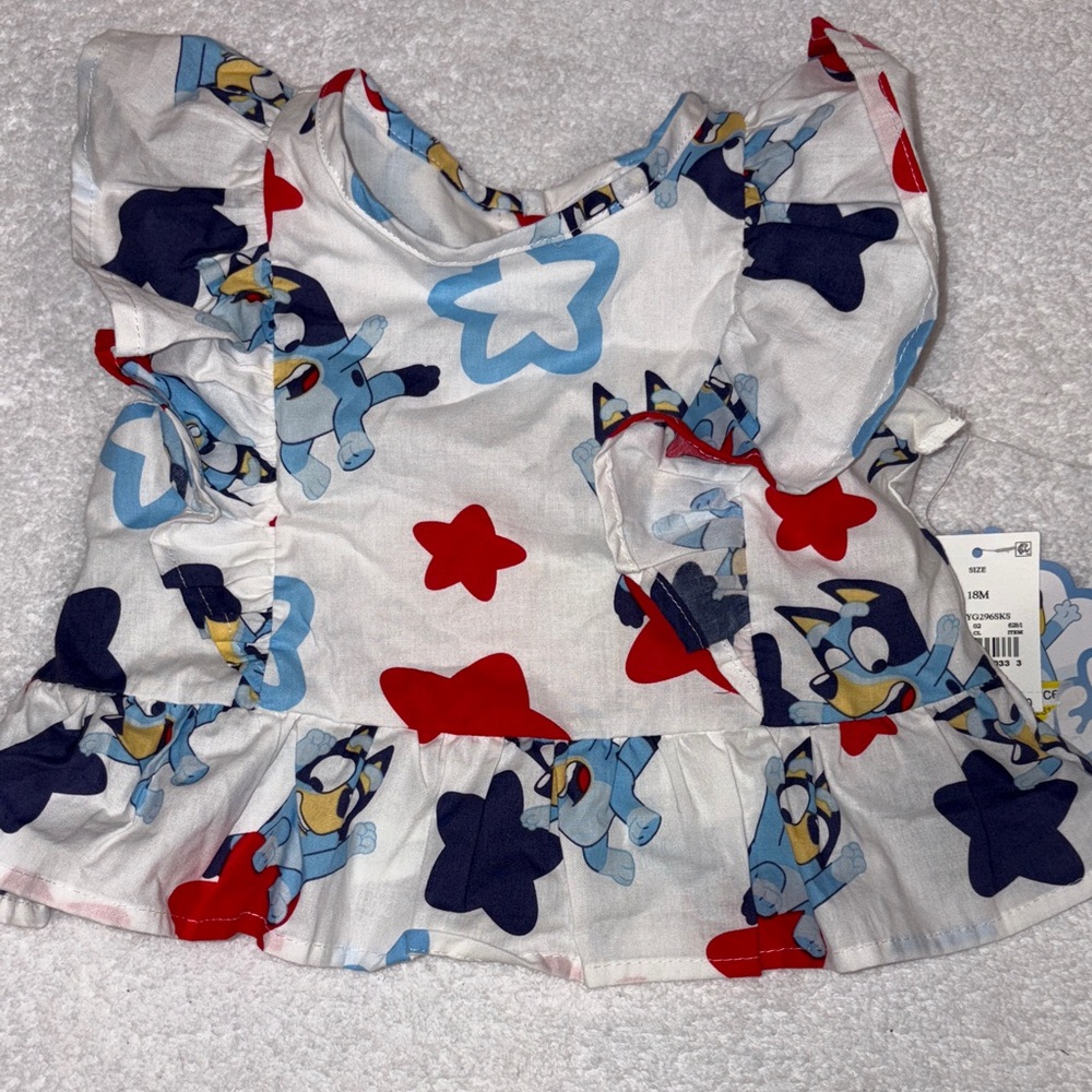 Bluey Americana July 4 Star Print Matching skort and top Set nwt 18m - Picture 2 of 11
